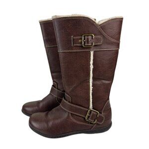B.O.C. Girls Sz 3 Tall Brown Boots Buckle Detail